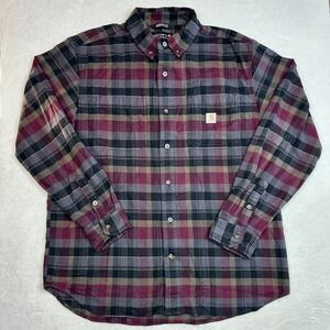 Carhartt Rugged Flex Relaxed Fit Plaid Flannel Button Up Shirt Men's SizeL